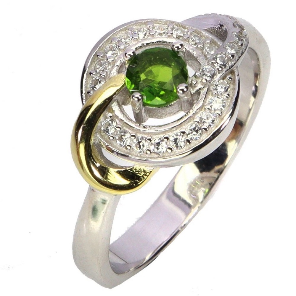 Two toned 14K Gold African Chrome Diopside and Zircon Ring Size 7